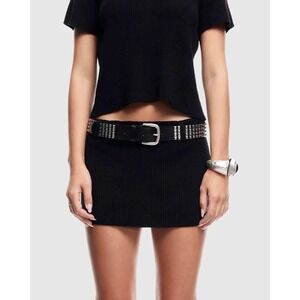 Lioness North Light Low Rise Rib Knit Mini Skirt Onyx Size 4 NWT